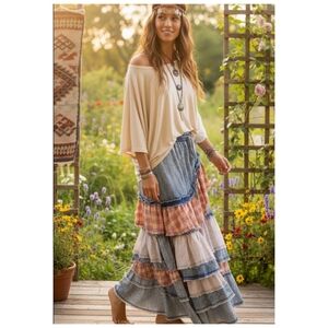 Asymmetrical Blue and Pink Layered Skirt